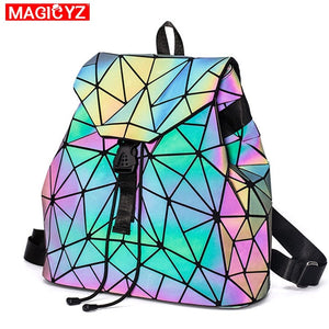 MAGICYZ Women Laser Luminous Backpack Geometric Shoulder Bag Folding Student School Bags For Teenage Girl holographic sac a dos