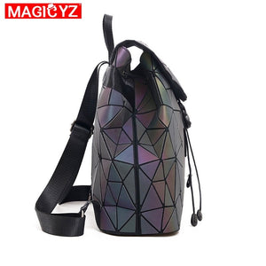 MAGICYZ Women Laser Luminous Backpack Geometric Shoulder Bag Folding Student School Bags For Teenage Girl holographic sac a dos