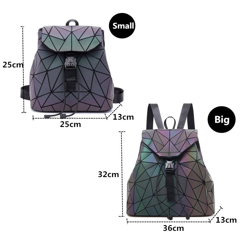 MAGICYZ Women Laser Luminous Backpack Geometric Shoulder Bag Folding Student School Bags For Teenage Girl holographic sac a dos